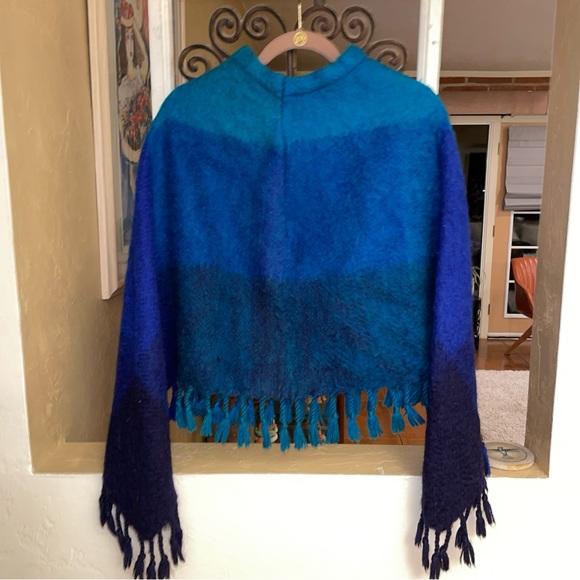 unbranded Sweaters - Woman’s Pancho Blue Wool Size S/M Fringe